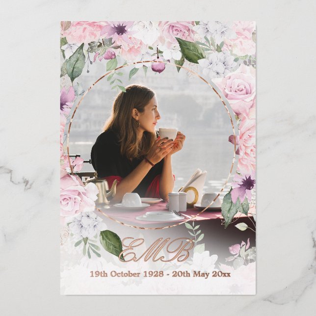 Memorial Funeral sSimple Floral Rose Gold Photo (Front)