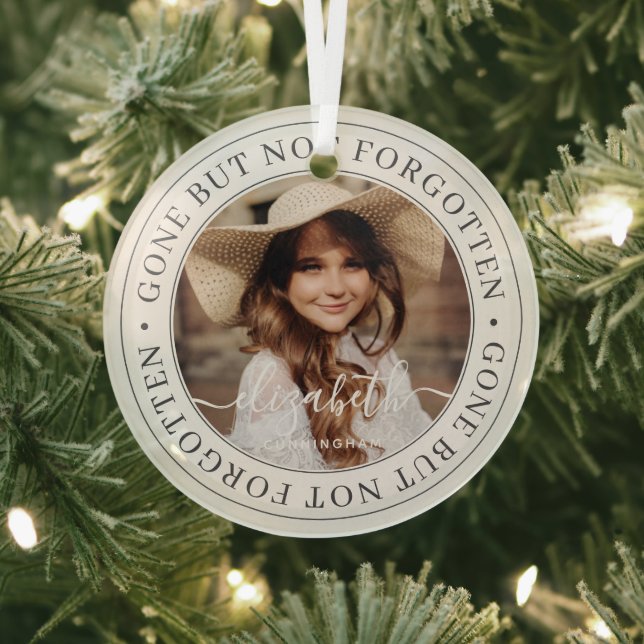 Memorial Gone But Not Forgotten Elegant Chic Photo Glass Ornament (Insitu)
