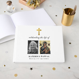 Memorial Greek Orthodox Photo Funeral Cross Guest Book