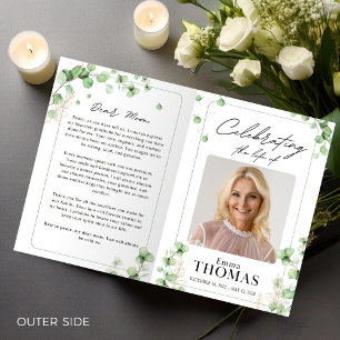 Memorial,Green Order of Service, Foto Funeral Program