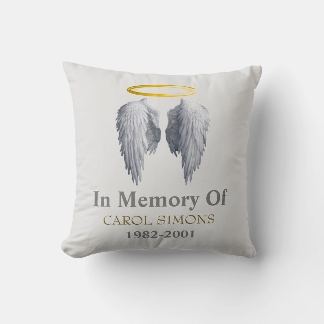Memorial Halo & Angel Wings Throw Pillow (Front)