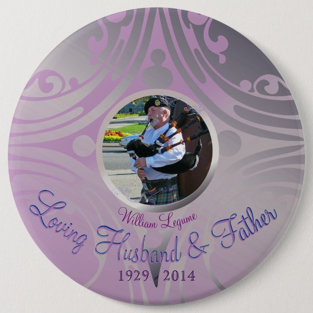 Memorial Image Mauve 6 Inch Round Button (Front)