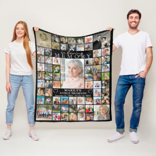 Memorial IN LOVING MEMORY 66 Photo Collage Black Fleece Blanket
