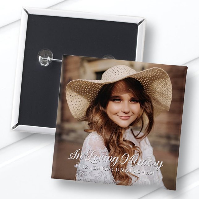 Memorial In Loving Memory Classic Elegant Photo 2 Inch Square Button (Creator Uploaded)