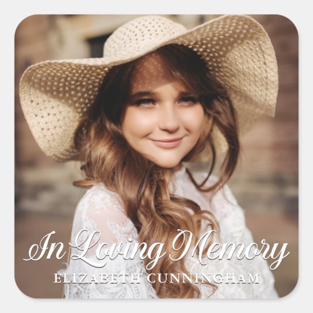 Memorial In Loving Memory Classic Elegant Photo Square Sticker (Front)