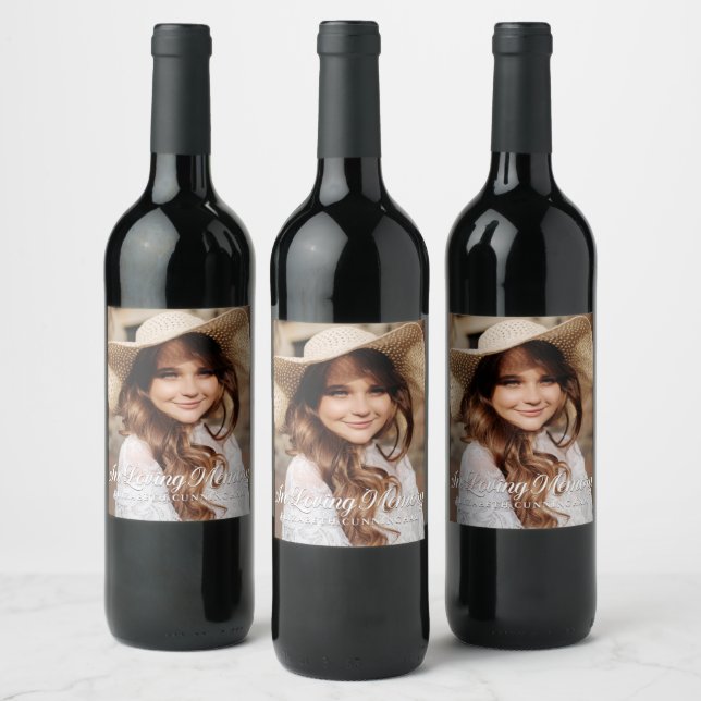 Memorial In Loving Memory Classic Elegant Photo Wine Label (Bottles)