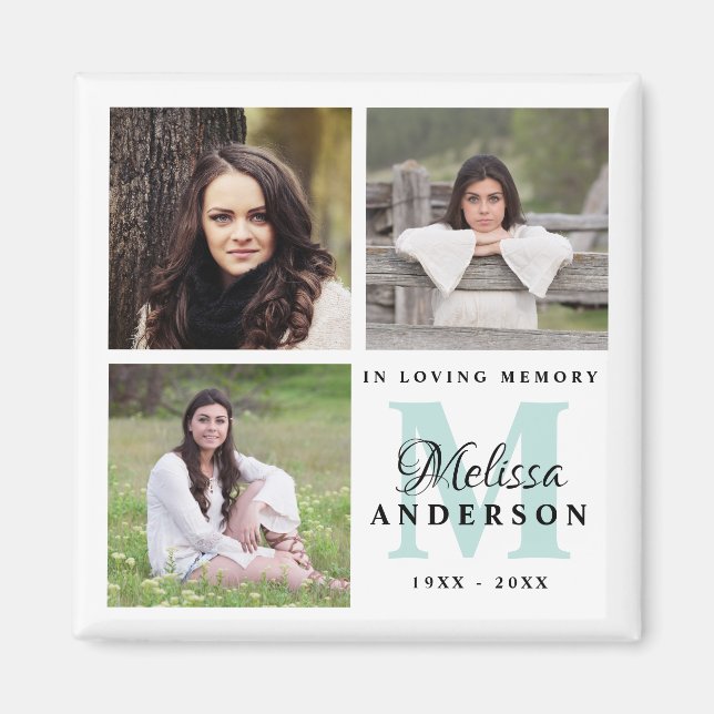 Memorial In Loving Memory Custom Monogram Photo Magnet (Front)