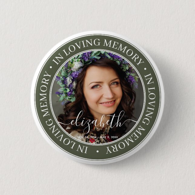 Memorial In Loving Memory Elegant Classic Photo 2 Inch Round Button (Front)