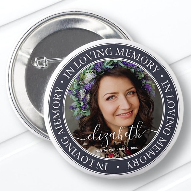 Memorial In Loving Memory Elegant Classic Photo 2 Inch Round Button (Creator Uploaded)