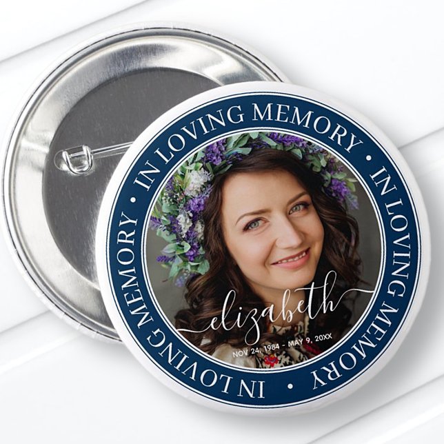 Memorial In Loving Memory Elegant Classic Photo 2 Inch Round Button (Creator Uploaded)