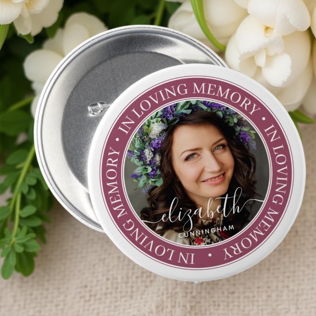 Memorial In Loving Memory Elegant Classic Photo 3 Inch Round Button (Creator Uploaded)