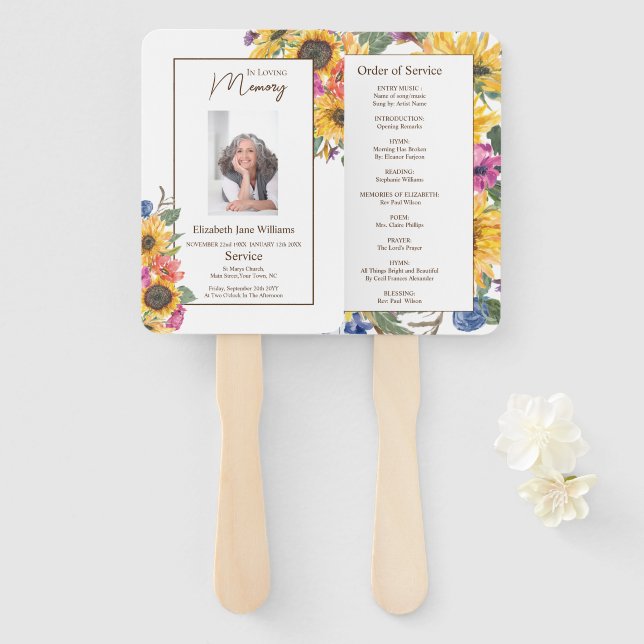 Memorial In Loving Memory Floral Order of Service Hand Fan (Front and Back)