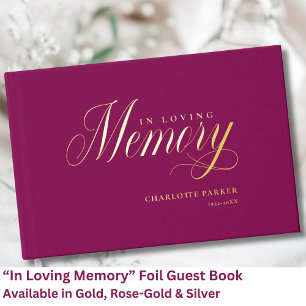 Memorial "In Loving memory" Gold-Foil, Berry Guest Book