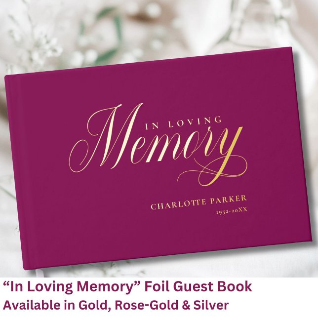 Memorial "In Loving memory" Gold-Foil, Berry Guest Book (Personalized Memorial "In Loving memory" Gold-Foil, Green Foil Guest Book.)