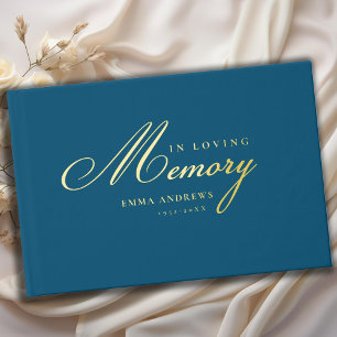 Memorial "In Loving memory" Gold-Foil, Blue Guest Book