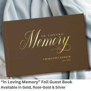 Memorial "In Loving memory" Gold-Foil, Brown Guest Book