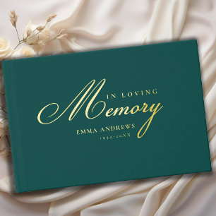 Memorial "In Loving memory" Gold-Foil, Teal  Guest Book