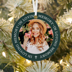 Memorial In Loving Memory Modern Cross Photo Metal Ornament
