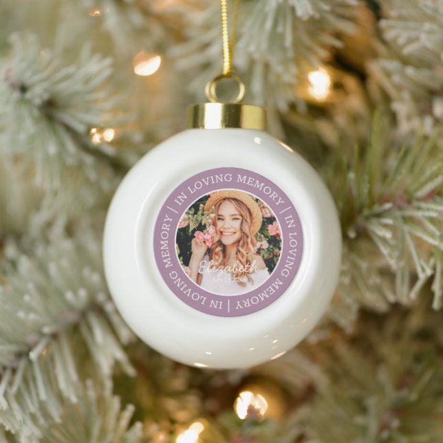 Memorial In Loving Memory Modern Custom Photo Ceramic Ball Christmas Ornament (Tree)