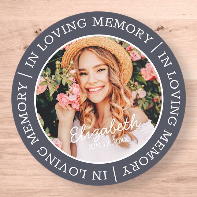 Memorial In Loving Memory Modern Custom Photo Classic Round Sticker (Creator Uploaded)