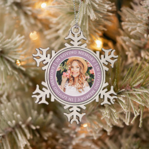 Memorial In Loving Memory Modern Custom Photo Snowflake Pewter Christmas Ornament