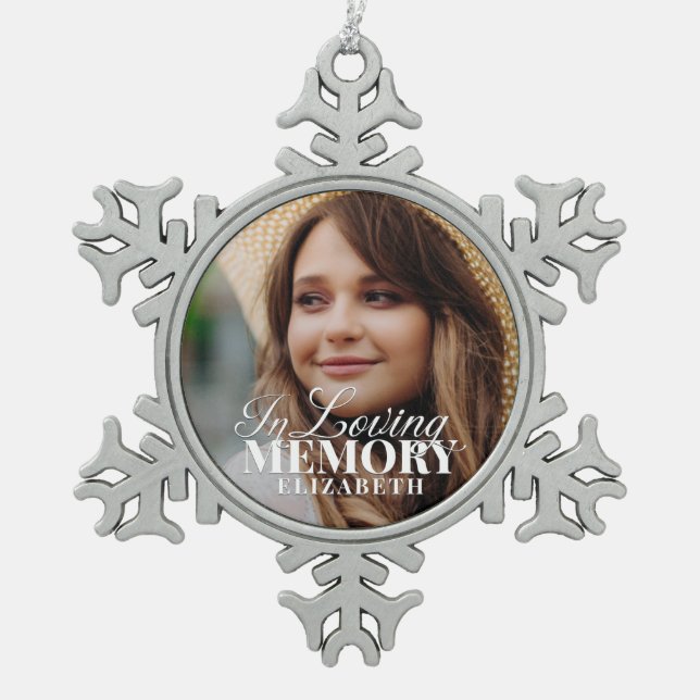Memorial In Loving Memory Modern Elegant Photo Snowflake Pewter Christmas Ornament (Front)