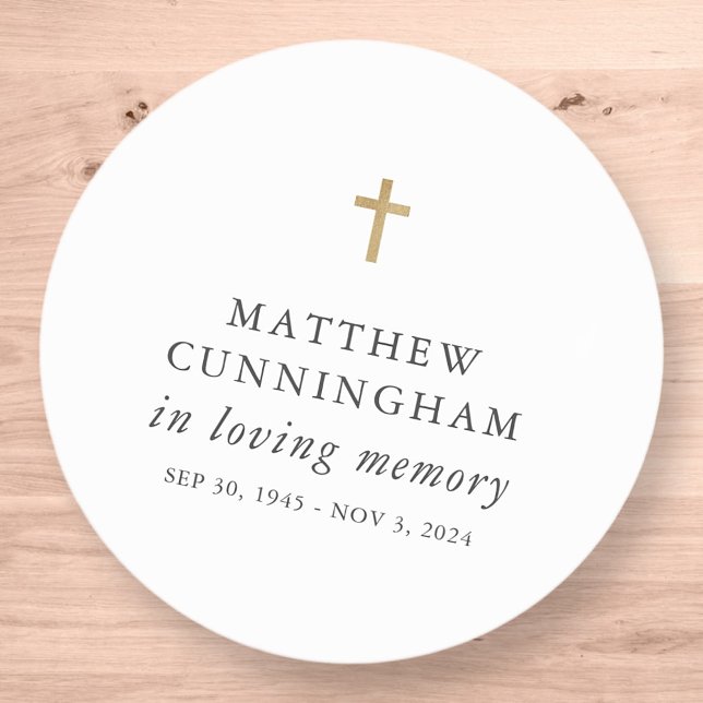Memorial In Loving Memory Modern Simple Cross Classic Round Sticker (Creator Uploaded)