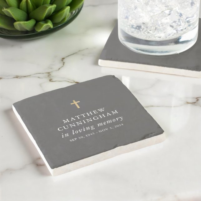 Memorial In Loving Memory Modern Simple Cross Ston Stone Coaster (Creator Uploaded)