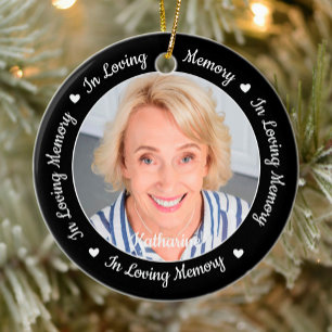 Memorial In Loving Memory Personalized 2 Photo Cer Ceramic Ornament