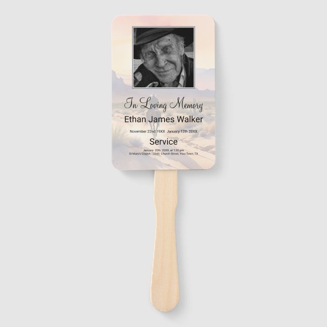 Memorial In Loving Memory Sunset Order of Service Hand Fan (Front)