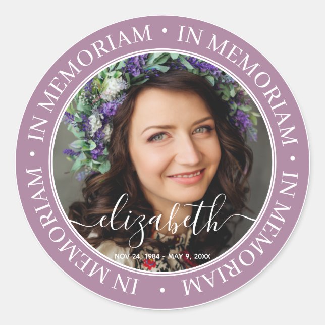 Memorial In Memoriam Elegant Classic Photo Classic Round Sticker (Front)