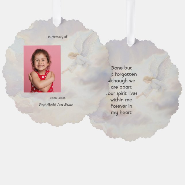 Memorial Keepsake Angel Reaching  Ornament Card (Front/Back)