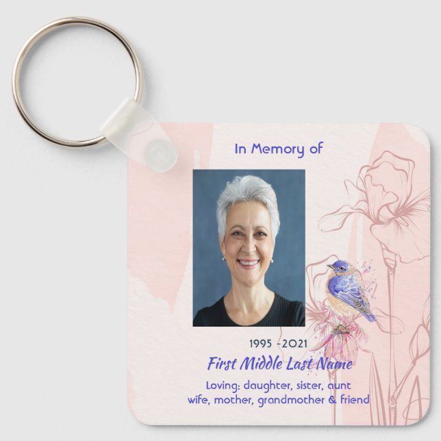 Memorial Keepsake  Bluebird Garden  Keychain (Front)