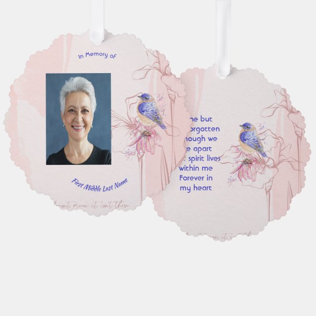 Memorial Keepsake  Bluebird Garden  Ornament Card (Front/Back)