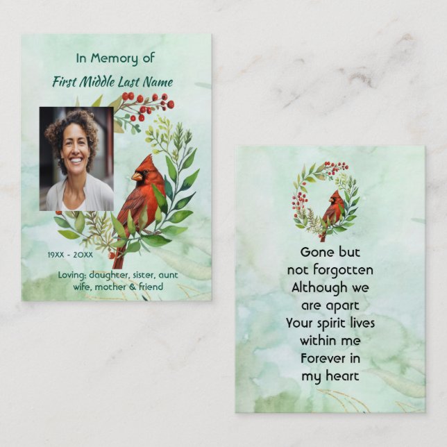 Memorial Keepsake Cardinal Bird Business Card (Front/Back)