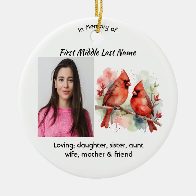 Memorial Keepsake Cardinal Bird Ceramic Ornament (Front)