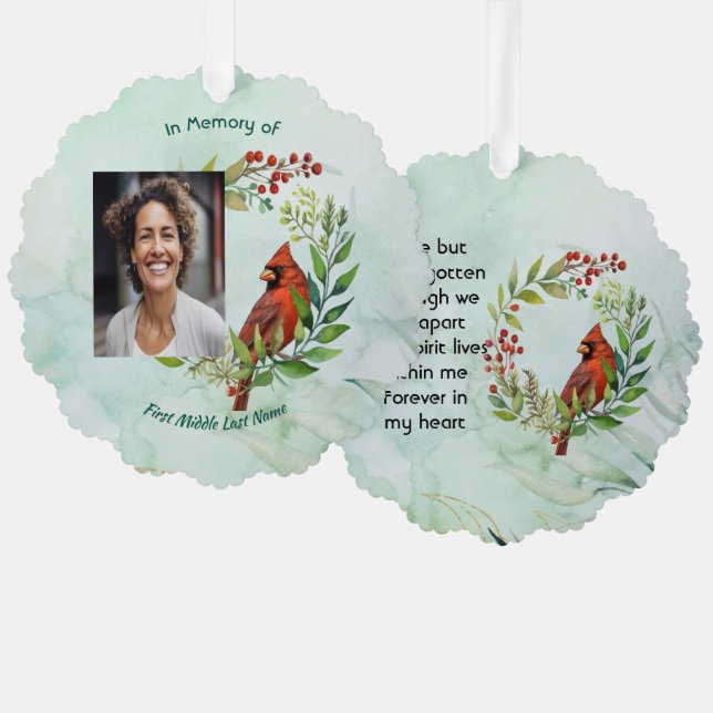 Memorial Keepsake Cardinal Bird Ornament Card (Front/Back)