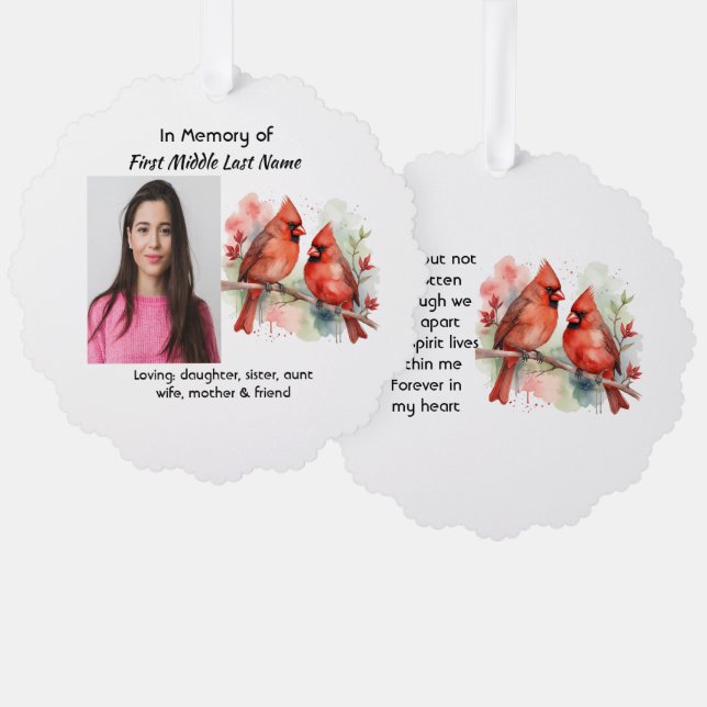 Memorial Keepsake Cardinal Bird Ornament Card (Front/Back)