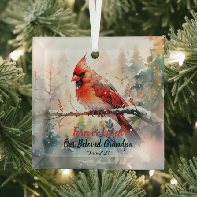 Memorial Keepsake Cardinal Glass Ornament (Insitu)