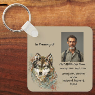 Memorial Keepsake Christian Watercolor Wolf Keychain