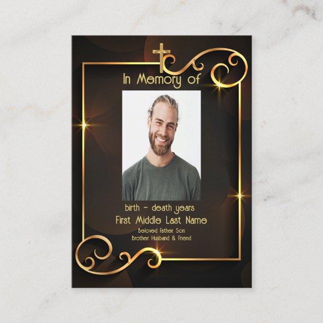Memorial Keepsake Classic Modern Black Gold  Business Card (Front)