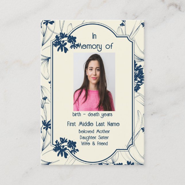 Memorial Keepsake Classic Modern Foliage Business Card (Front)