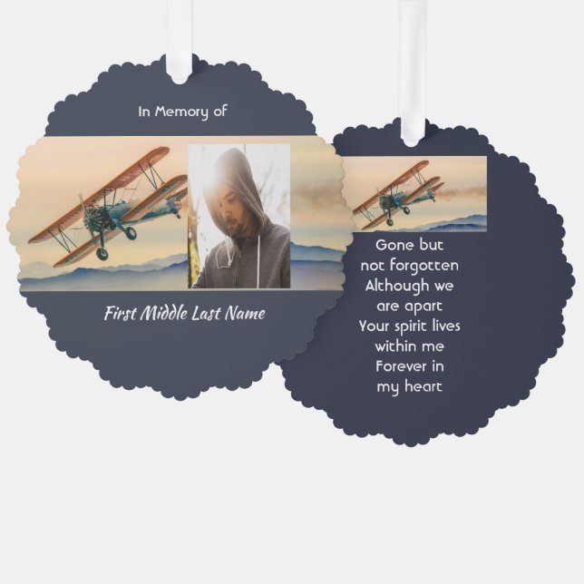 Memorial Keepsake  Clouds Biplane Sky Ornament Card (Front/Back)