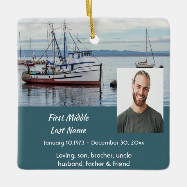 Memorial Keepsake Commercial Fisherman Ceramic Ornament (Front)