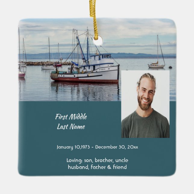 Memorial Keepsake Commercial Fisherman Ceramic Ornament (Front)