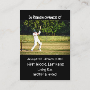 Memorial Keepsake Cricket Player Game Business Card