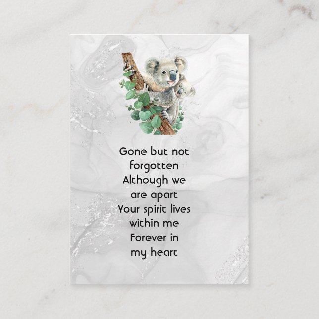 Memorial Keepsake Cute Koala Children Business Card (Back)