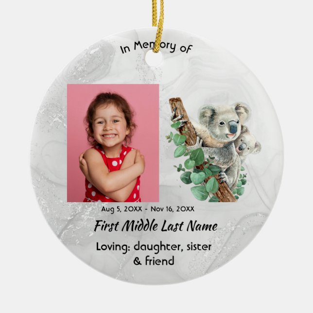 Memorial Keepsake Cute Koala Children Ceramic Ornament (Front)