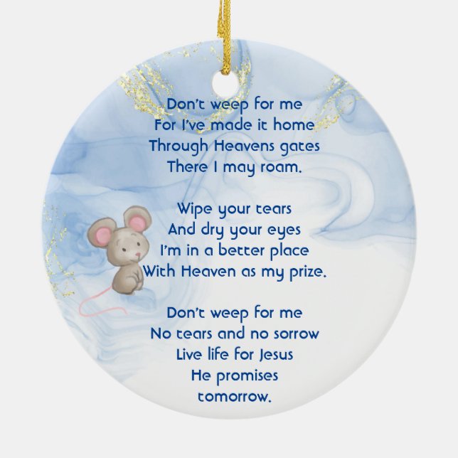 Memorial Keepsake Cute Little Mouse Children Ceramic Ornament (Back)