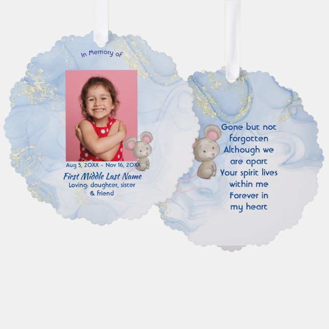 Memorial Keepsake Cute Little Mouse Children Ornament Card (Front/Back)